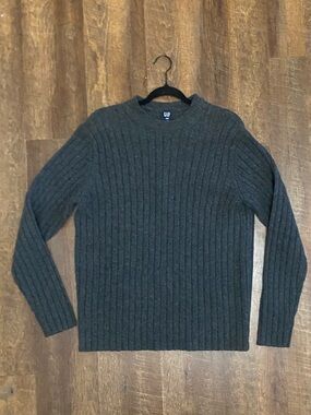 Vintage GAP Men's M Gray Wool Rib-Knit Crewneck Pullover Sweater